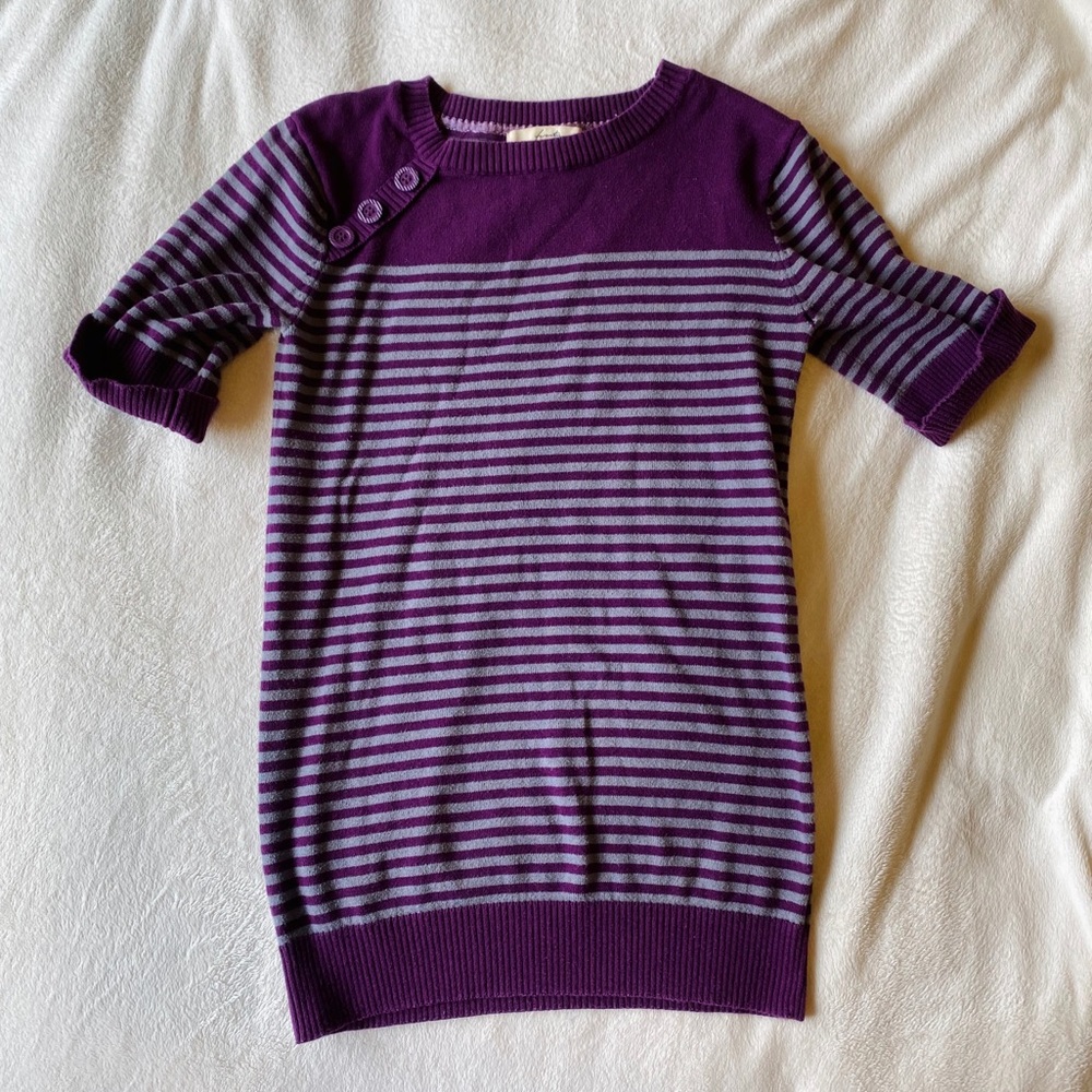 Purple and gray striped boatneck top